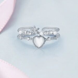 Silver Iridescent Moonstone Antique Vintage Adjustable Open Double At Ring